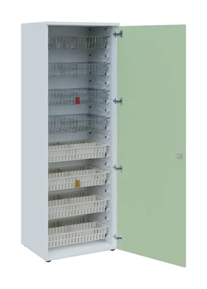 EUROMEDICA D - 66/M skříň léková boxová, 1-dveřová, pravá, 1950x660x535, korpus bílý, dvířka šedo-zelinkavá